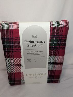 NWT Threshold Red Plaid Cotton King Sheet Set